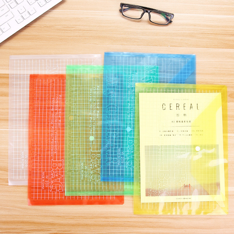 1 pcs Waterproof A4 File Bag Clear Grid Button PVC File Bag Folder Office Stationery