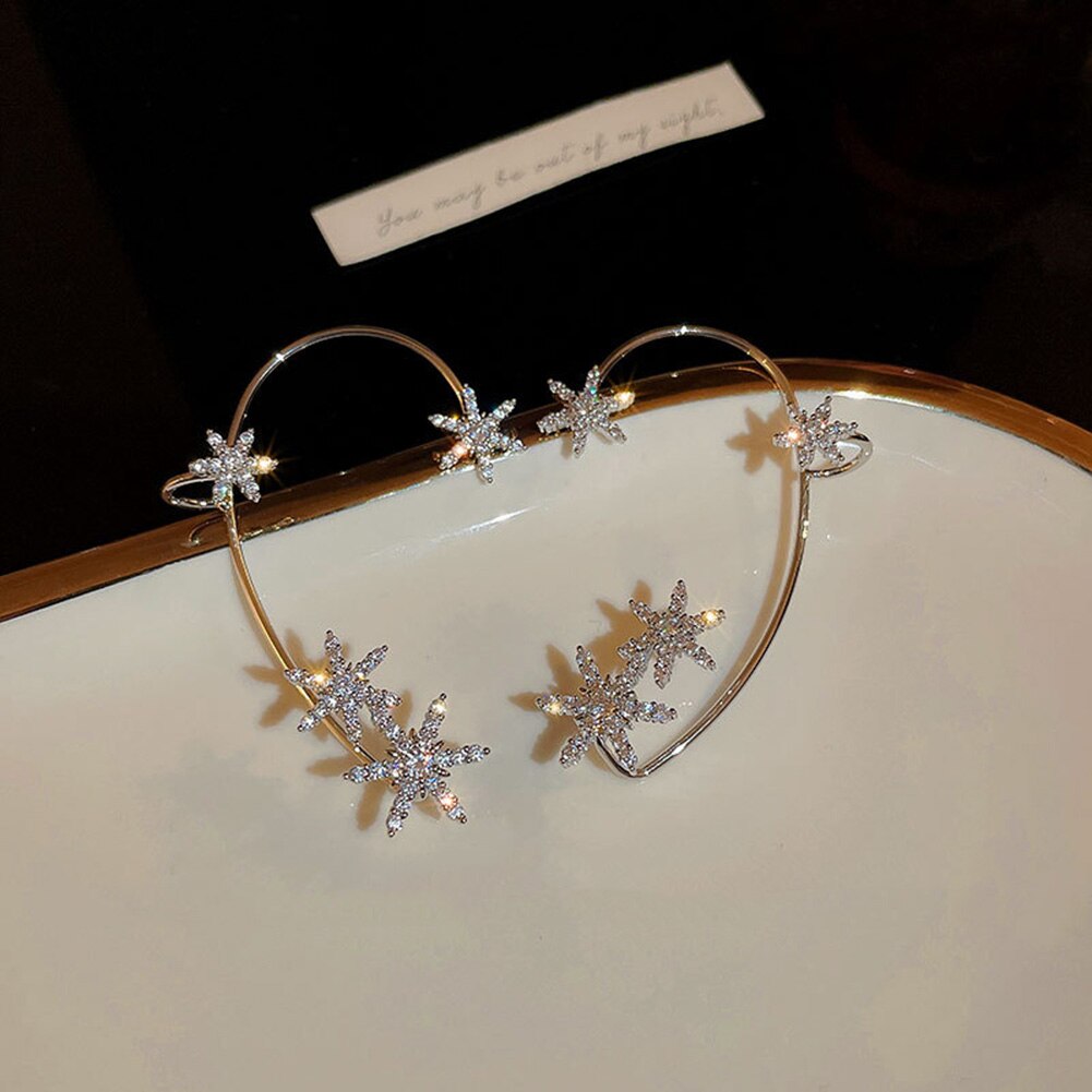 Korean Style Snowflake Ear Clips Without Piercing For Women Sparkling Zircon Ear Cuff Clip Earrings Wedding Party Jewelry