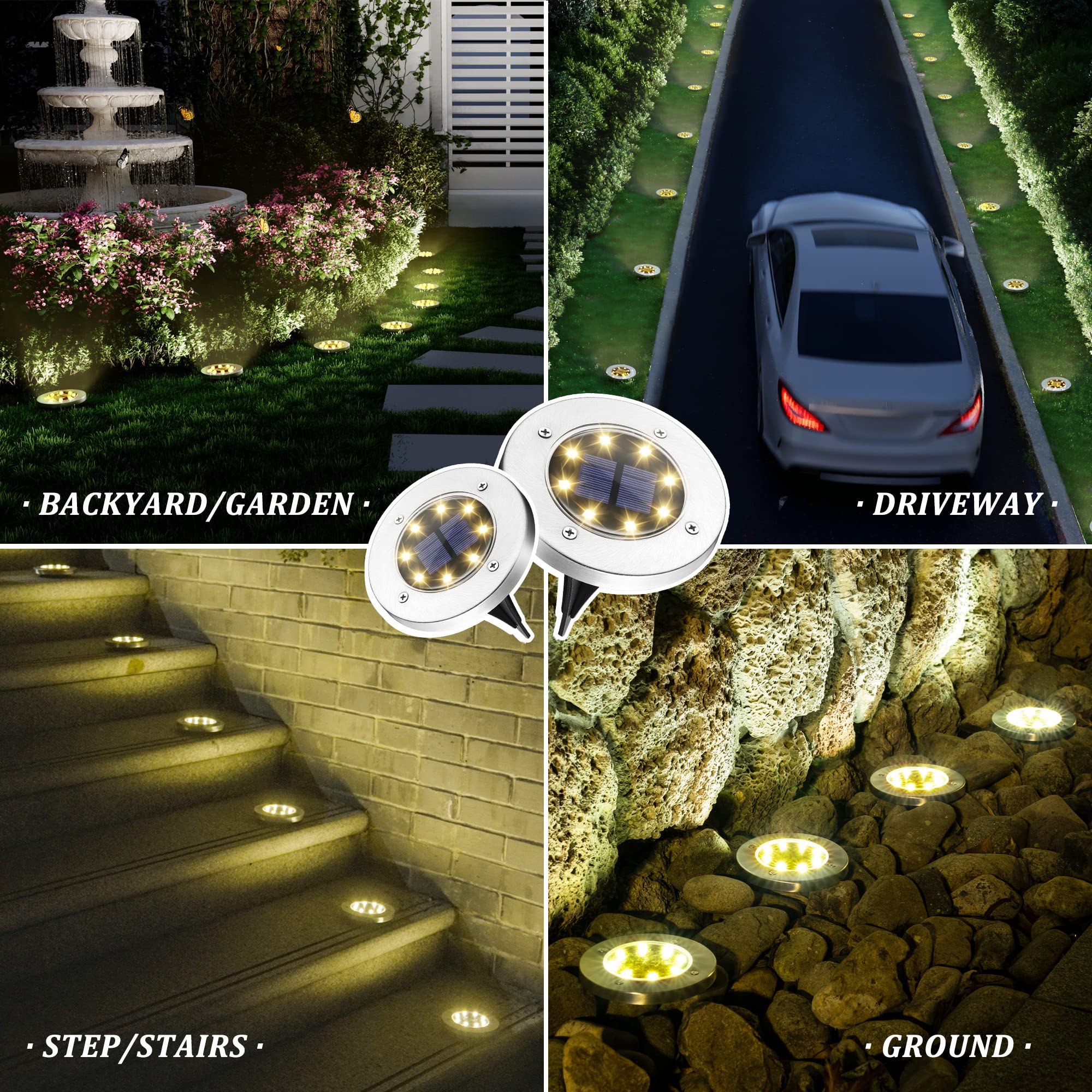 Luces solares de jardín de 8LED, disco de acera impermeable para exteriores, iluminación de paisaje empotrada en el suelo brillante para césped, Patio, camino, escalones de Patio