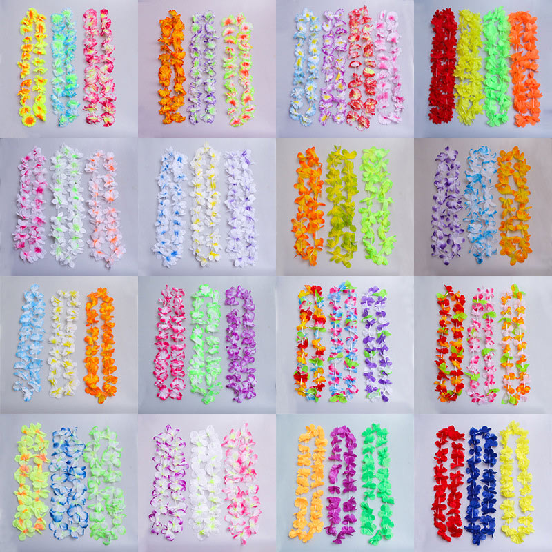 50 unids/lote Leis hawaianos guirnalda Artificial collar Hawaii flores Leis diversión de la Playa Corona suministros DIY Decoración