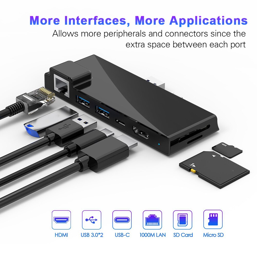 Gigabit Lan USB Hub USB3.0 Portable Docking Station Type C HDMI Adapter Converter Data Transmission Combo For Surface Pro 7