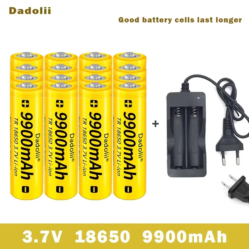 18650 Battery Rechargeable Battery 3.7V 18650 9900mAh Capacity Li-ion Rechargeable Battery For Flashlight Torch Battery+Charger: Champagne