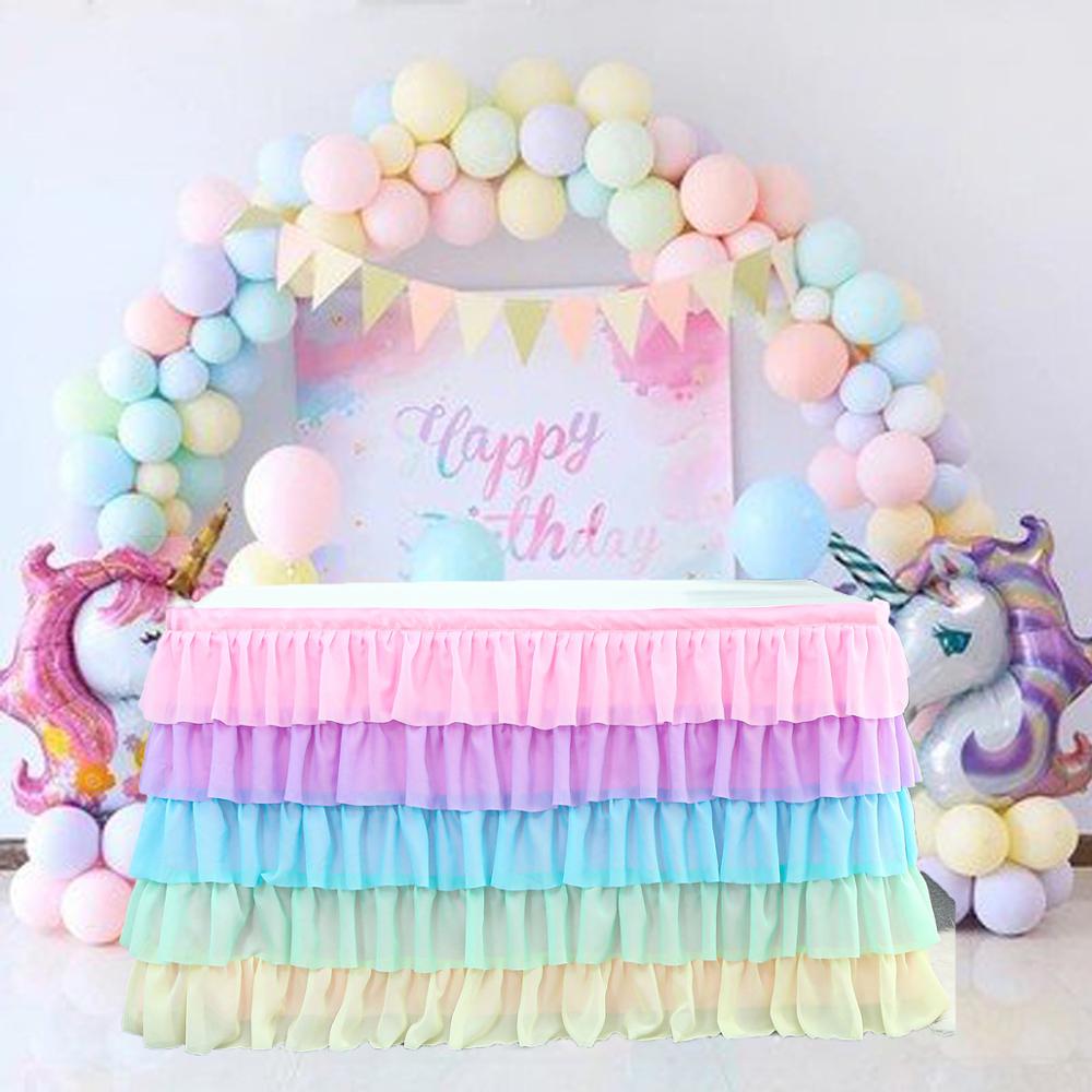 Bruiloft Decor Tafel Rok 5 Layer Rechthoek Ronde Tulle Tafelkleed Kids Birthday Party Scene Versieren Tutu Tafel Rokken