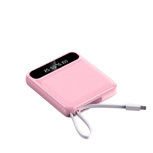 Schnellladegerät, 50000 mah mini-powerbank mit integriertem ladekabel, tragbare externe batterie für smartphones: Rosa