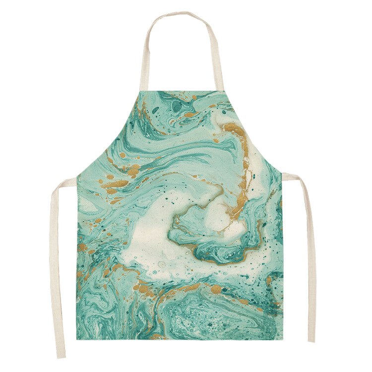 1Pcs Marmer Patroon Gedrukt Cleaning Art Schorten Thuis Koken Keuken Schort Kok Dragen Katoen Linnen Volwassen Slabbetjes 53*65Cm WQ0110: 2WQ-WQ0110-4