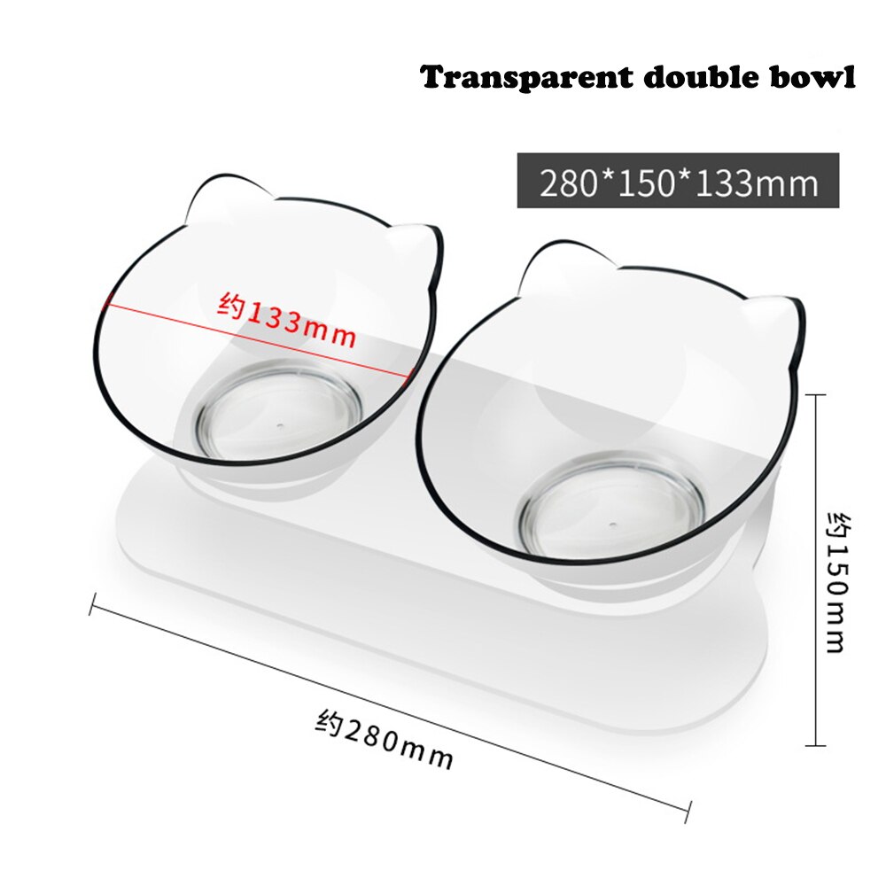 Grote transparante kattenbak met dubbele bak, voerbak voor kat en hond, waterbak met standaard, voerbak voor katten en honden, dierenbenodigdheden: Dubbel transparant