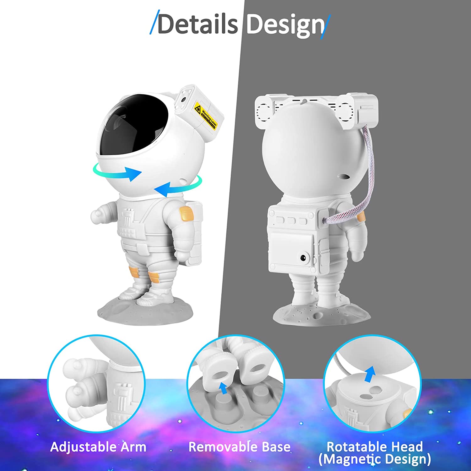 Proyector de estrellas para niños y adultos, luz nocturna con Control remoto, 360 °, ajustable, nebulosa de astronauta, iluminación de galaxia