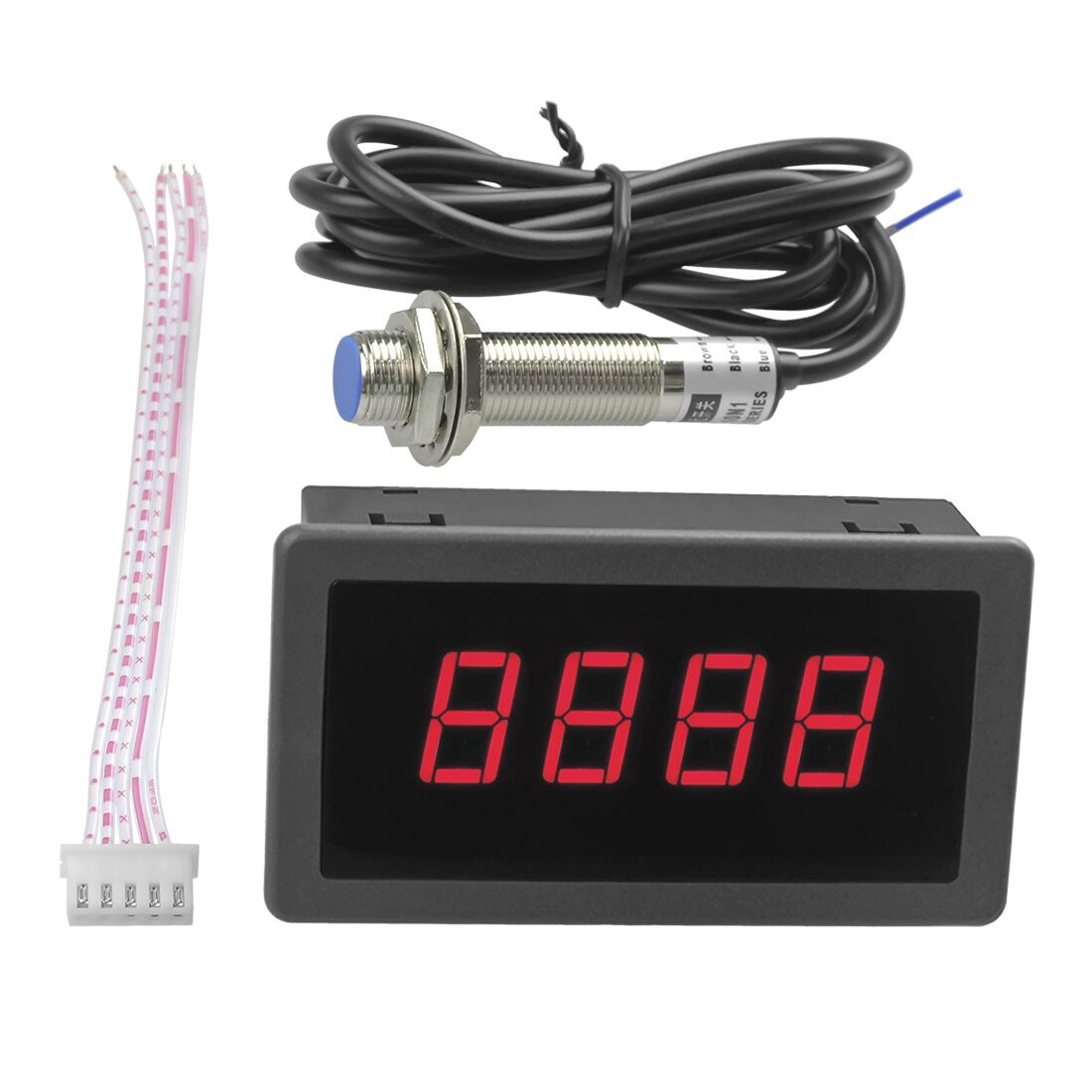 4 Digital Red LED Tachometer RPM Speed Meter With Hall Proximity Switch Sensor NPN DC 8-24V 10-9999RPM Measuring Gauges: Red