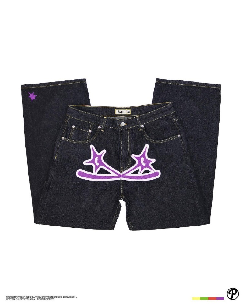 Y2K vende nuevos pantalones vaqueros bordados retro hip-hop americanos Harajuku Rock gótico pantalones sueltos de pierna ancha ropa de calle para hombres y mujeres: M / Azul