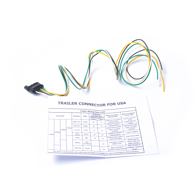 1Pcs 3ft Trailer Light Wiring Harness Extension 4 Pin Plug 18 AWG Flat Wire Connector Trailer Male Plug