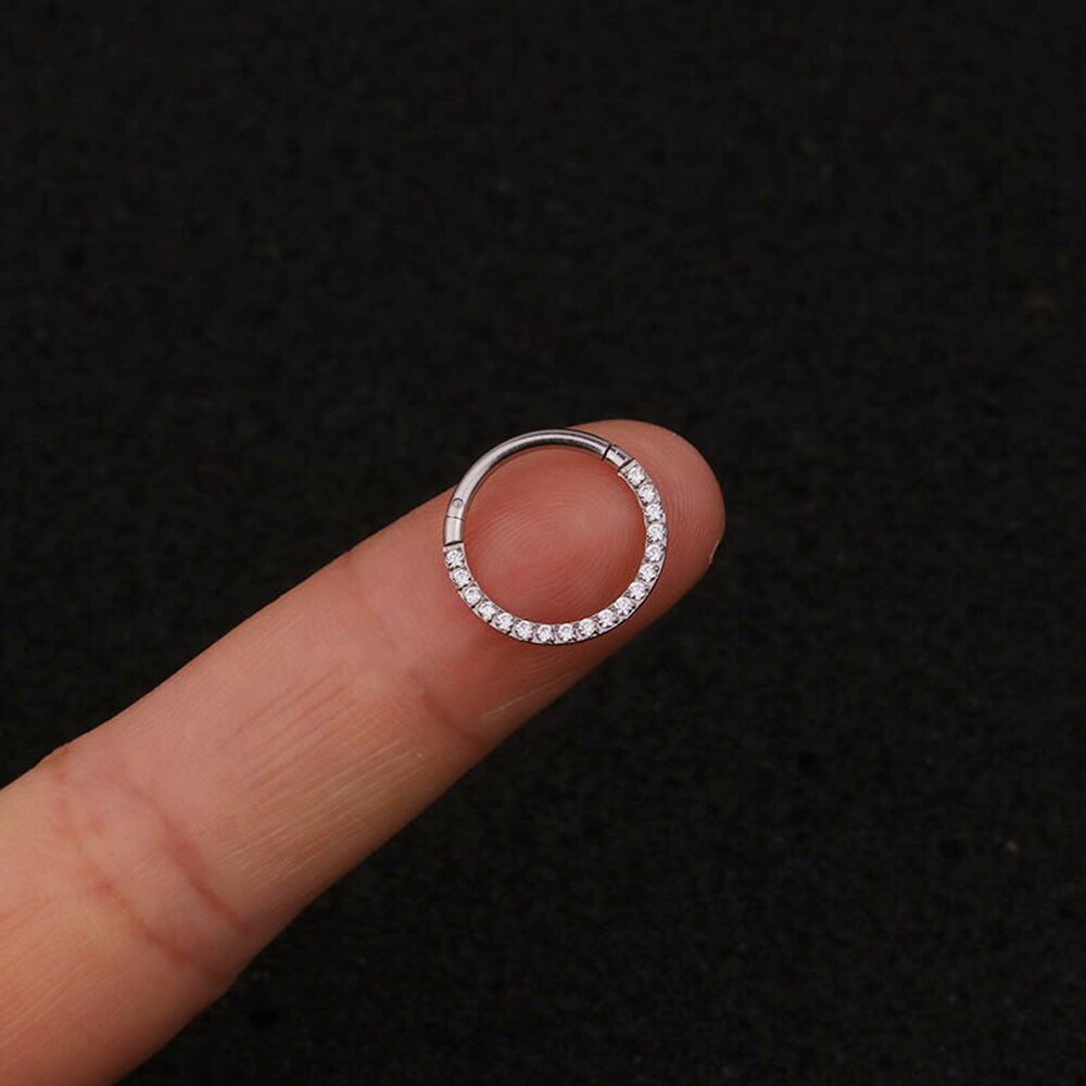 1PC Kristall Knorpel Ohrring 316L Chirurgische Edelstahl Septum Clicker gepflasterte vorne zirkon Segment Ring durchbohren 16g