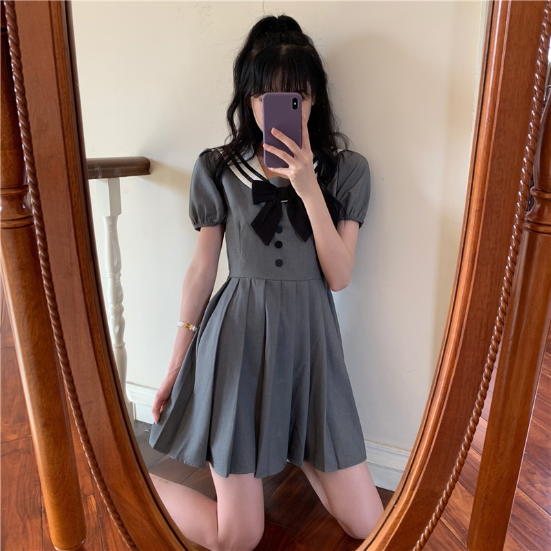 Japansk akademisk sømandskrave piges nederdel sommer western sløjfe hipster kjole kvinder sød lolita kjole prinsesse