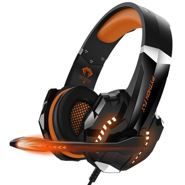 Auriculares para Gaming PYTHON FLY G9000 Pro, cascos estéreo para Gaming, 3,5mm, USB, HD, micrófono, luz LED, para PC: Orange