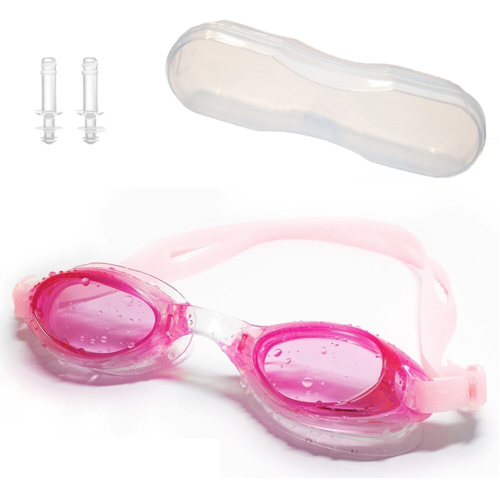 Spejling beskyttelsesbriller svøm briller svømmebriller badetøj briller beskyttelsesbriller børn børn justerbar uv-skjold anti tåge med kasse: Lyserød