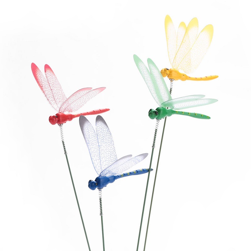 2PCS/lot DIY Artificial Dragonfly Garden Lawn Decorations 3D Simulation Dragonfly Yard Plant Lawn Decor Stick Random Color