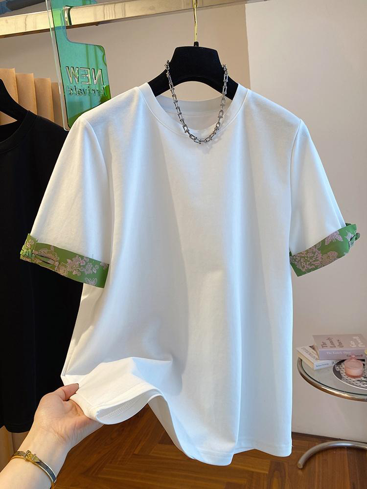Chinese Stijl Stiksel Manchet Korte Mouw T-Shirt Dames Lente 2024 Zin Mode Chique Top T-Shirts