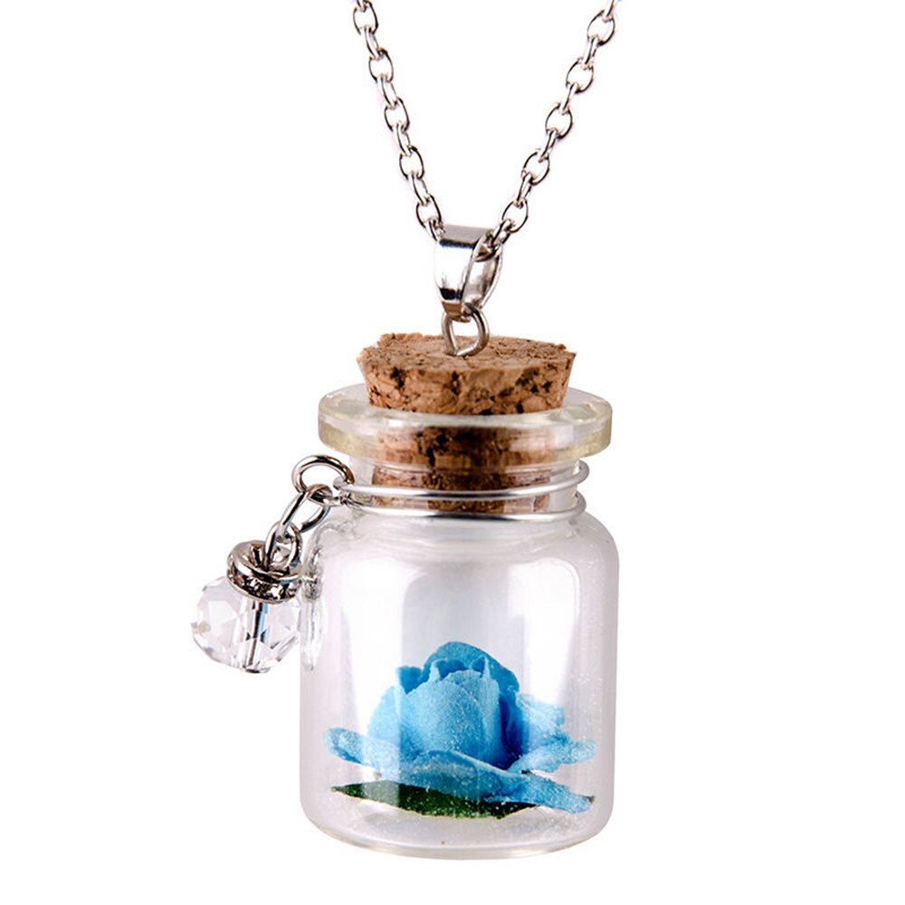 Fast Glow in the Dark Flower Glass Tiny Wishing Bottle Vial Necklace Pendant Chain Car ornaments: Blue 
