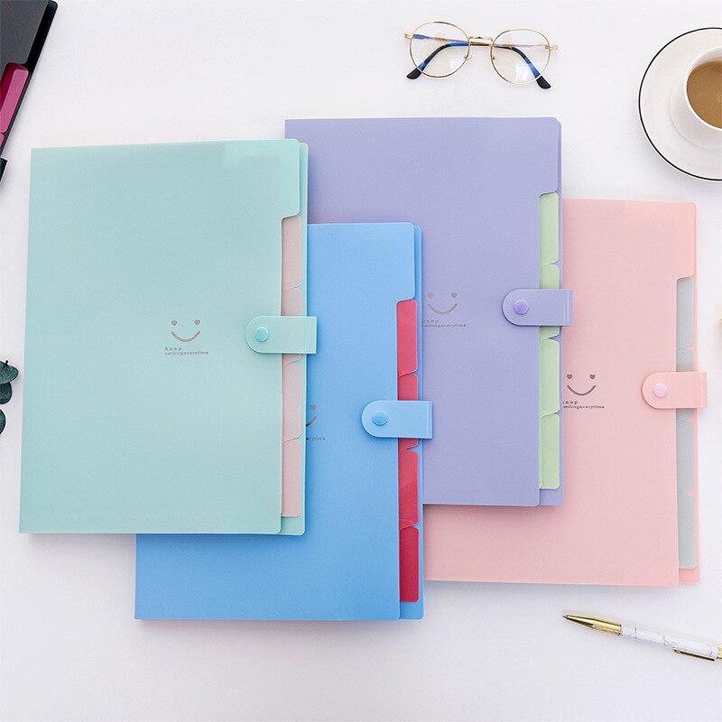 Multi-layer Student Folder Smiling Face A4 Organ Bag File Bag Insert Booklet Test Paper Clip 5 Compartments