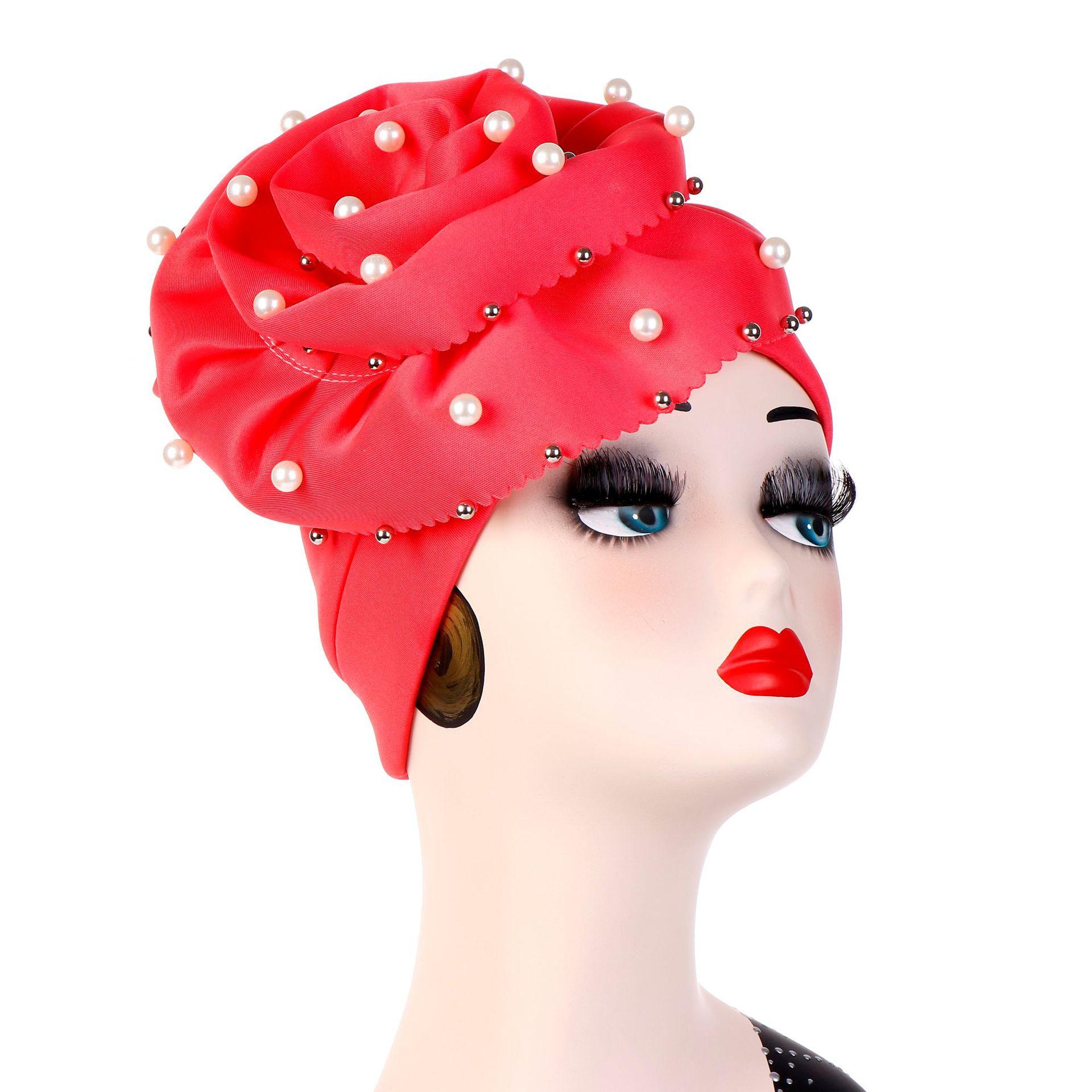 Bonnet indien fleur pour femmes musulmanes | Bonnet perte de cheveux, couvre-tête perlé Turban Cancer, mancherons, chapeaux islamiques pour femmes,: 04 Light Red
