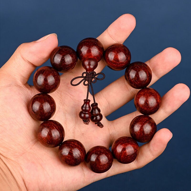 20mm autentiska indien lobulära röda sandelträ armband trä buddha pärlor armband guldstjärna gamla material smycken: Default Title