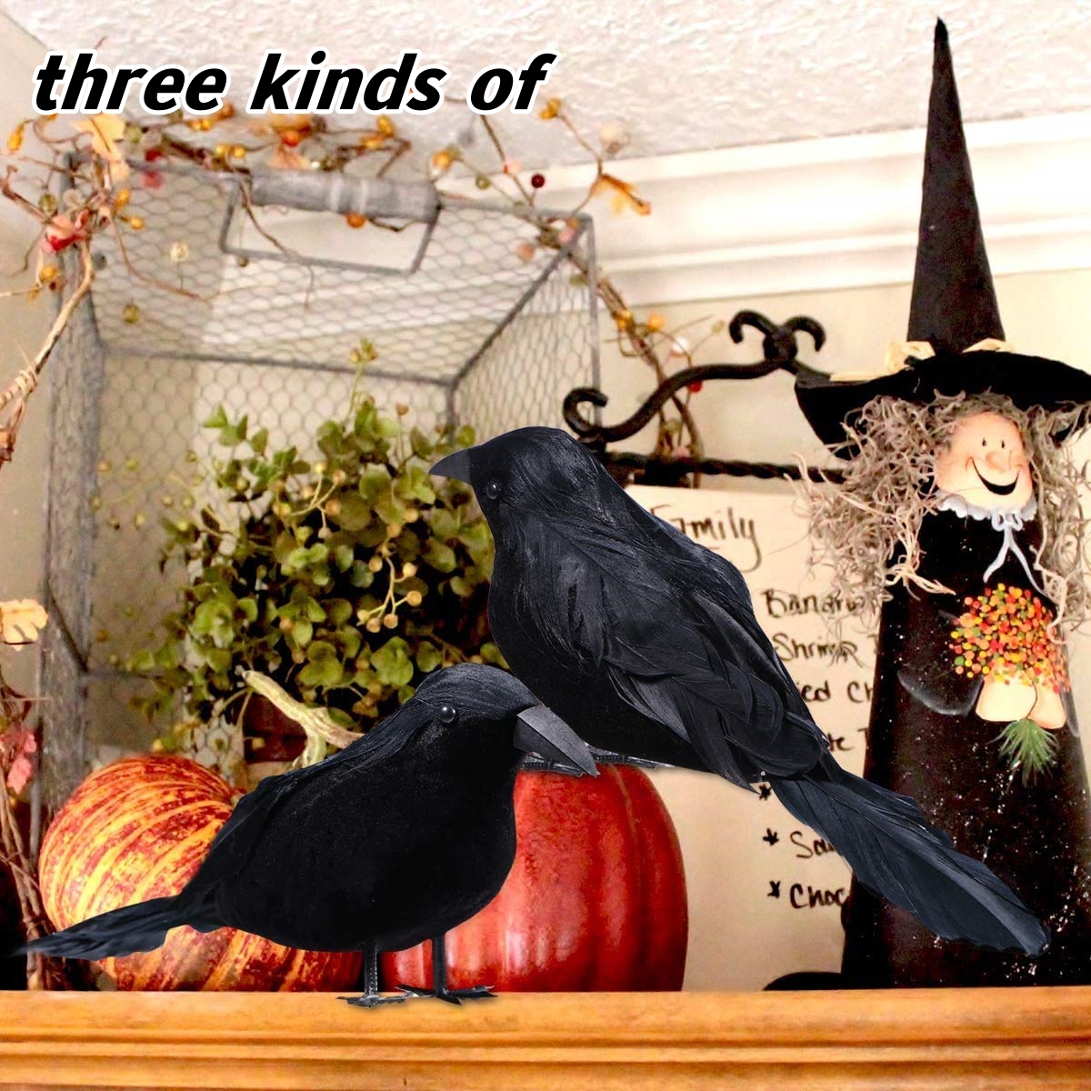 6 st svart fjäderkråka halloween-rekvisita hånlig kråka läskig fjäderdekoration rekvisita halloweenfest läskiga djur skräckrekvisita