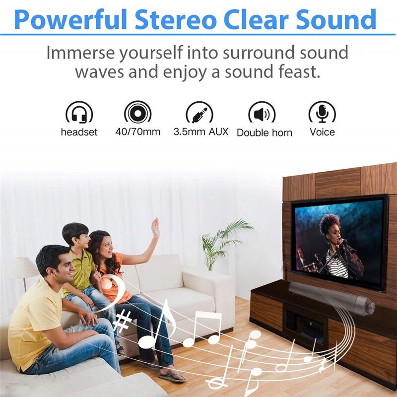 Home Theater Audio Sound Bar Wireless Bluetooth Stereo Speaker Mini Sound Bar Built-in Subwoofers for Phones/Tablets/PC/Desktop