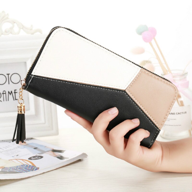 Women Wallets Long Color Contrast Clutch Bag Large Capacity Zipper Wallet Mobile Phone Bag Standard Wallets PU