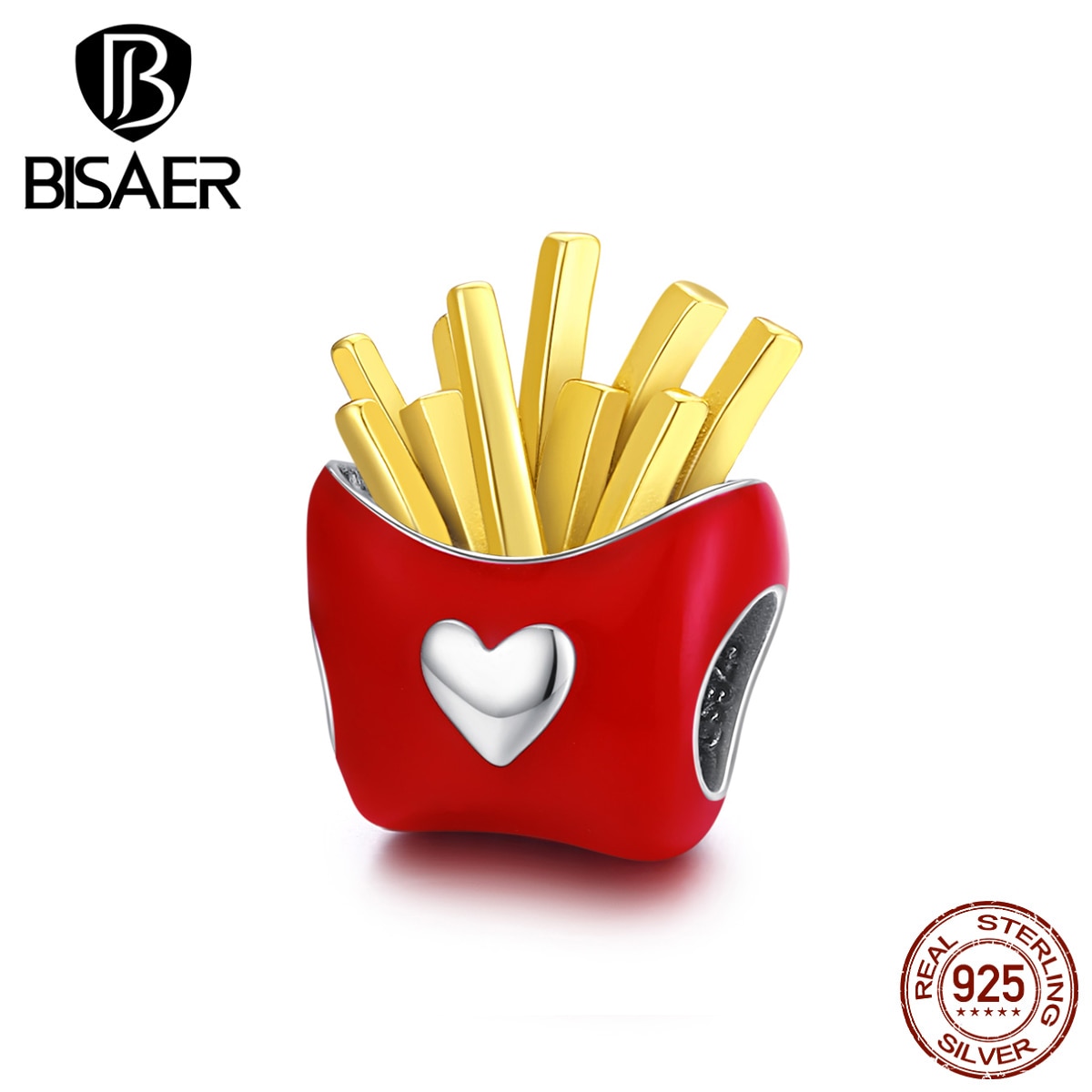 Visaer Delicious Fries Charms 925 Sterling Silver Food Beads colgante para pulseras collar joyería de ECC1606