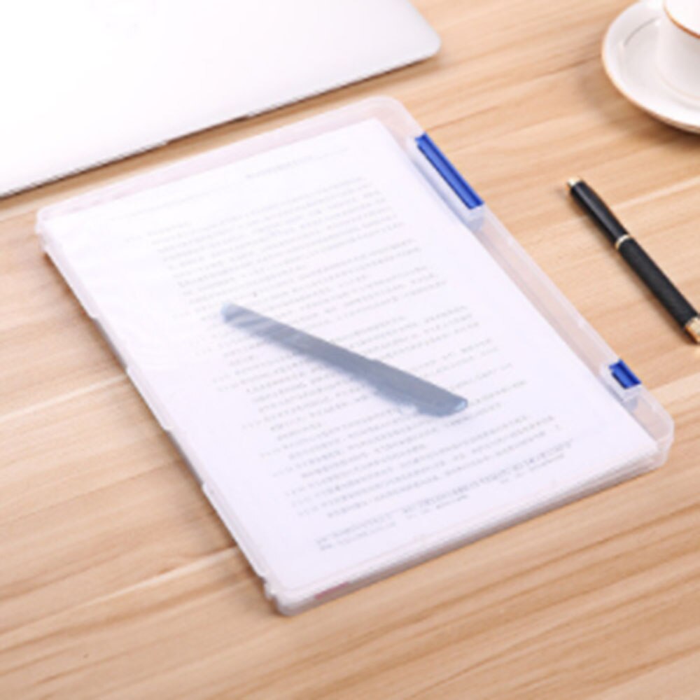 Scatola di immagazzinaggio trasparente A4 portatile file di riempimento di documenti in plastica trasparente organizzatori di carta da tavolo impermeabili forniture per ufficio: Blu