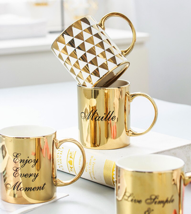 Luxus Gold Überzogene Keramik Porzellan Buchstaben Trinken Kaffee Tee Becher sammeln Kreative Reise Tasse Becher Heimat Dekor Nizza