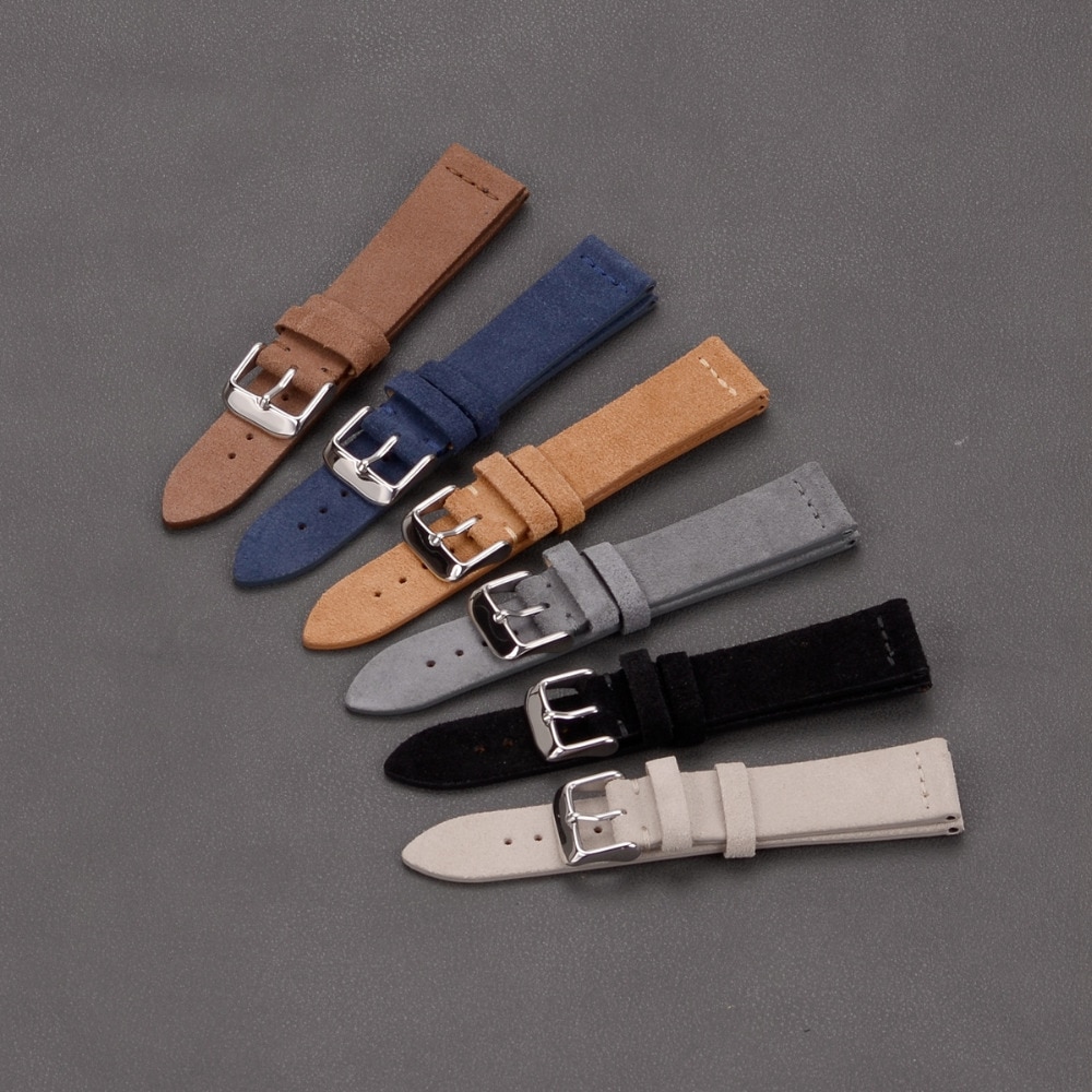 EACHE Suede Watch Leather Band Strap Beige Light&Dark Brown Black Grey Blue Watch Straps 18mm 20mm 22mm