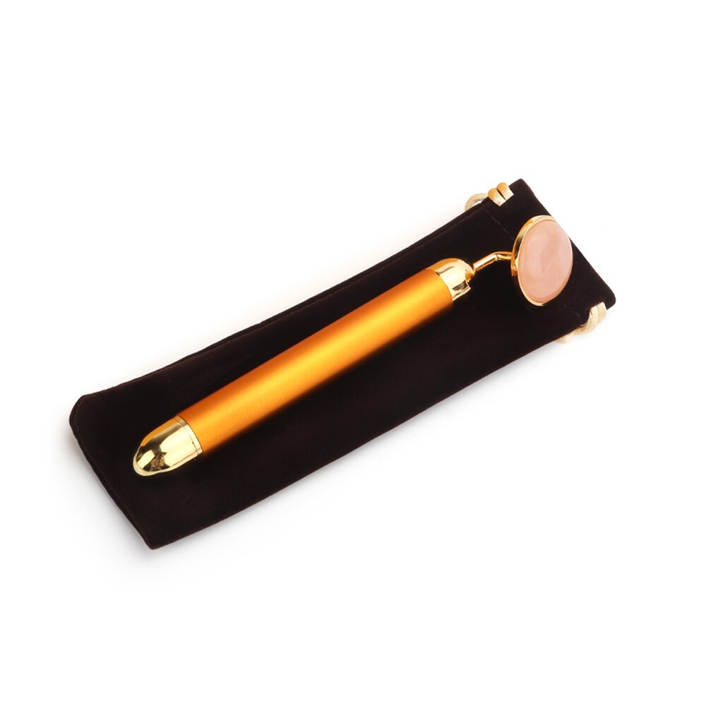 Goud Schoonheid Bar Trillingen Facial Roller Elektrische Stimulator Met Jade Hoofd Anti-Rimpel Huidverstrakking Rose Quartz Gezicht Massage: Gold without box