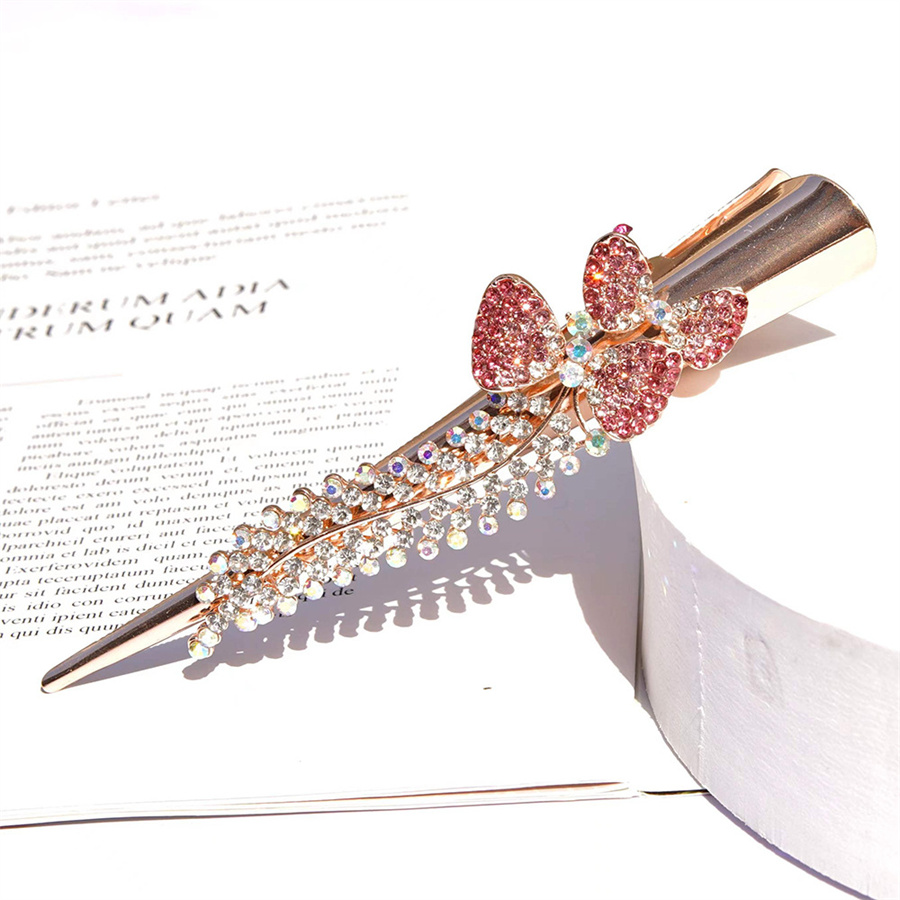 Pinza de pico de pato de cola de caballo de diamantes de imitación de lujo para mujer, pajarita dulce, pinzas para el cabello, diadema, accesorios para el cabello de , ,: YELLOW