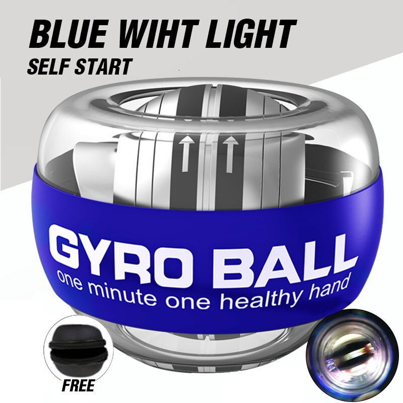 Rainbow LED Self Start Power Ball Gyro Mute Metal 100Kg Muscle Wrist Force Trainer Relax Gyroscope PowerBall Gym Exerciser: Blue with light