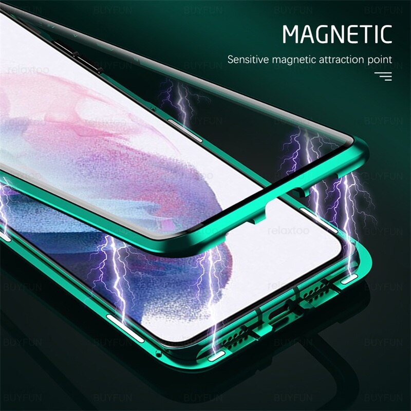 Samung S22 Ultra 360 ° dwustronne szkło hartowane Matel zderzak pełna osłona ochronna do Samsung Galaxy S22 Ultra Magnet Flip Coque