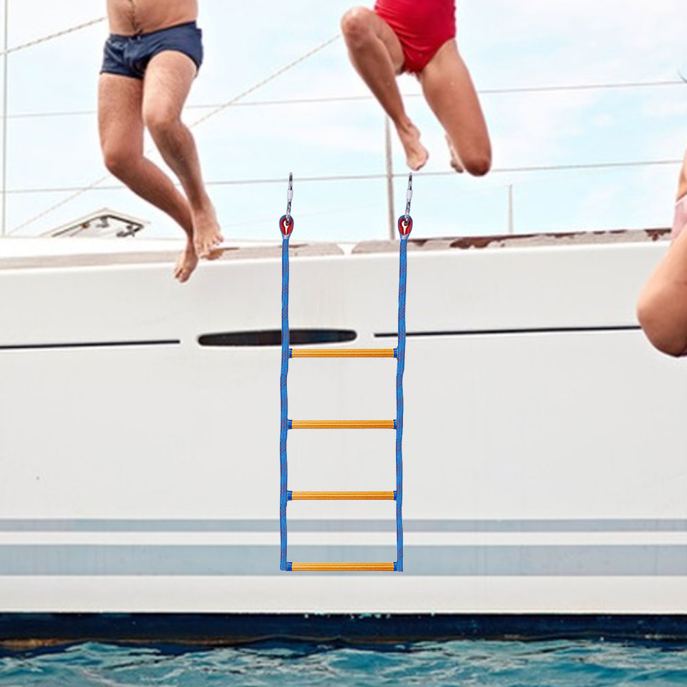 4 Step Marine Rope Ladder Folding Portable Rope Boarding Ladder Swim Ladder for Inflatable Boat Kayak Motorboat Canoeing
