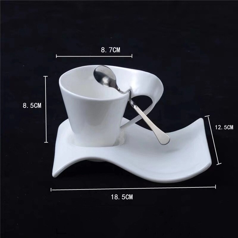 Ensemble tasse à café en céramique avec soucoupe ondulée et cuillère, petite tasse de luxe européenne pour Couple, tasse à lait en porcelaine blanche, tasse à thé de bureau