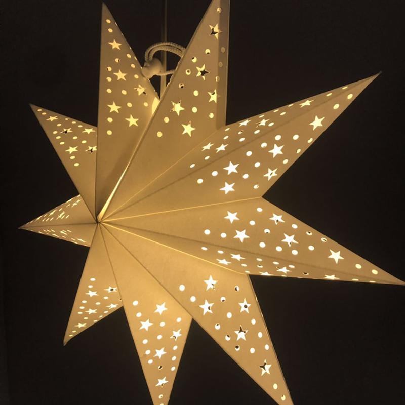 45CM Hollow Out Paper Lantern Stars Shaped Illuminated LED Paper Folding Style Festival Lantern Party Lantern Decoration (White)