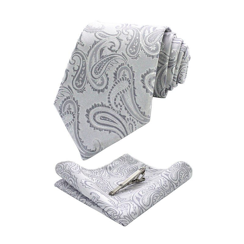 KAMBERFT męskie klasyczne Paisley krawat i kieszeń kwadratowy zestaw czerwony zielony jedwabny krawat żakardowy z krawat klip zestawy wesele krawat: L008