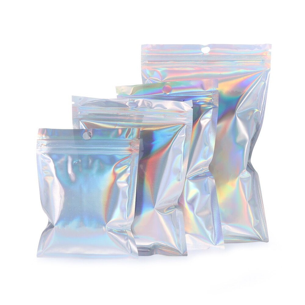 20 Teile/paket Kunststoff Tasche 6 Größen Aluminium Folie Hologramm Lebensmittel Beutel Kleine Wasser Proof Zipper Wiederverschließbaren Beutel