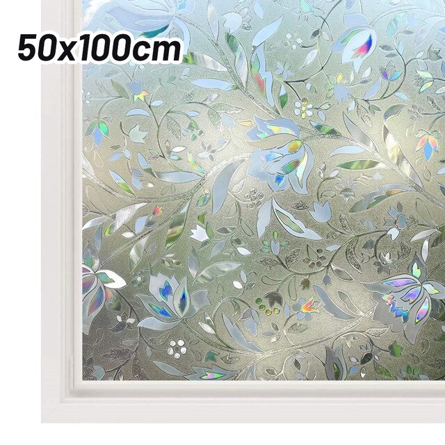 1*pvc Glass Sticker Tulip Flower 3D Static Cling Decorative Privacy Etched Glass Window Film Vinyl Newly: 50x100cm