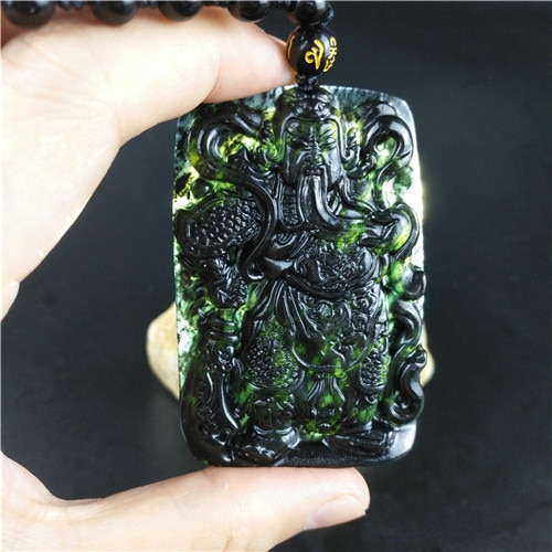 Gecertificeerde Chinese Natuurlijke Zwart Groen Jade Warrior Hanger Ketting Charm Sieraden Obsidiaan Accessoires Gesneden Amulet