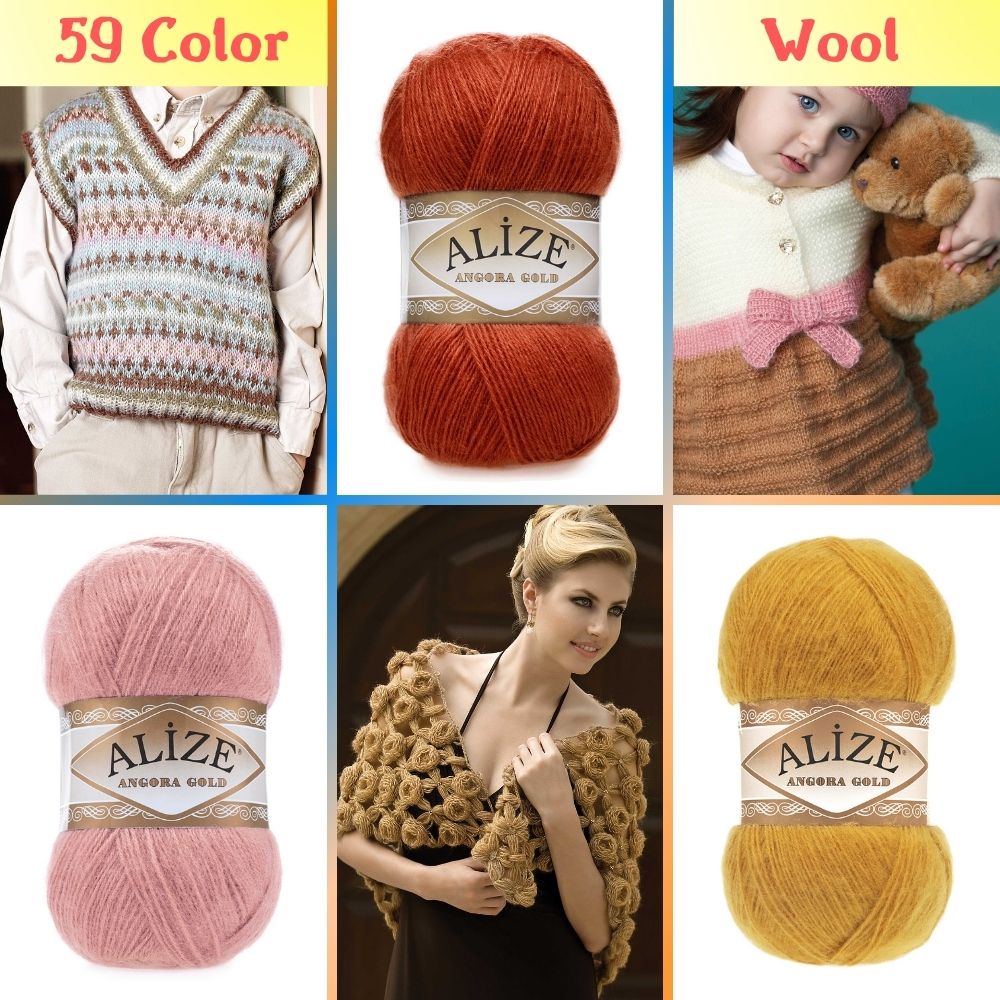 Uld håndstrikket garn  (4 kugler ) 39 farvemuligheder 550 meter (100gr)  strik garnkugle - alize angora guld - vinter - varmt - tørklæde - sjal - baret - tæppe - cardigan - kjole - varm - vinter - lavet i kalkun - gør det selv