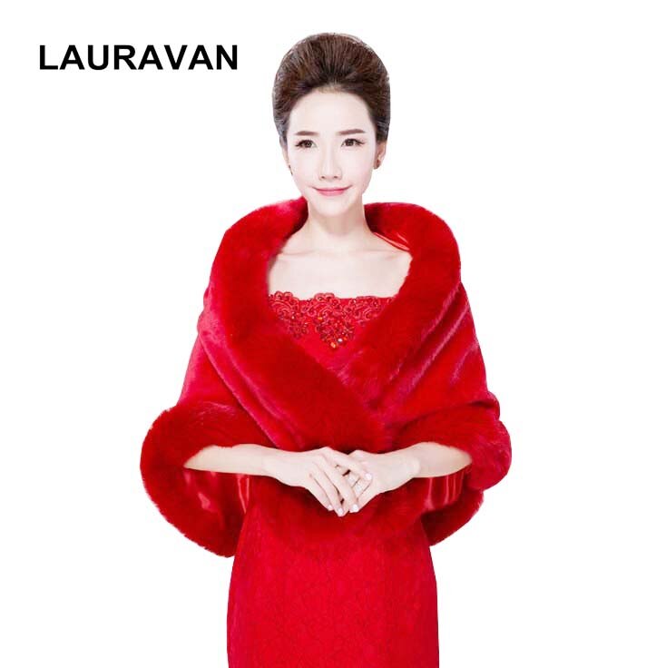 Manteau d&#39;hiver en fausse fourrure rouge pour femme, , veste de soirée, châle, Boleros