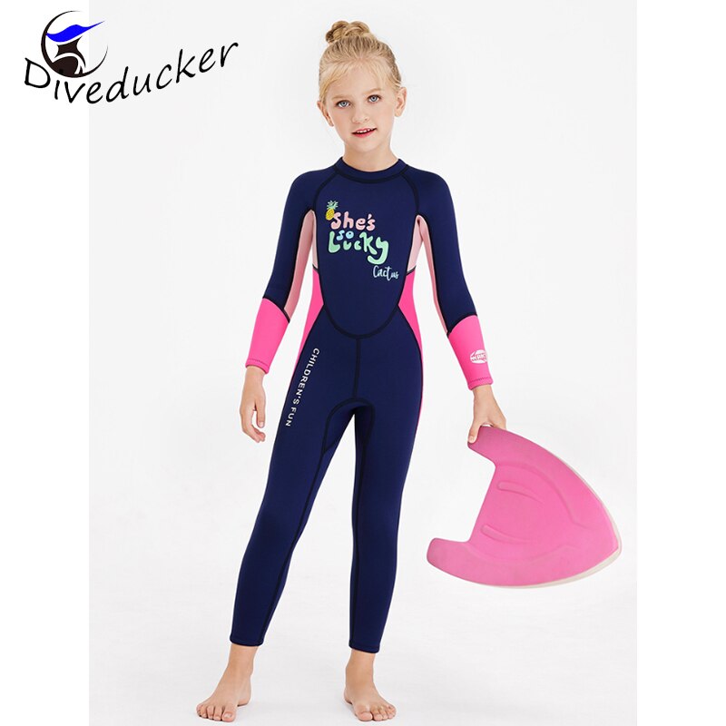 2.5mm neopreen wetsuits kinderzwemkleding duikpakken lange mouwen meisjes surfen kinderen rashguards snorkel eendelig snorkelen: Roze / Xl