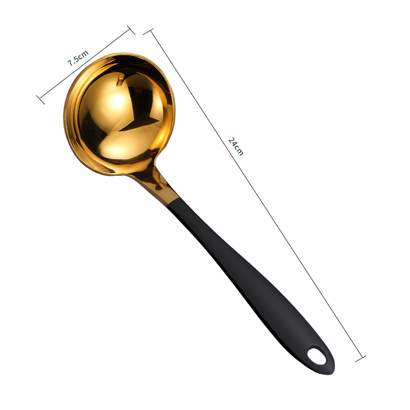 Gold Soup Ladle Stainless Steel Serving Spoon with Long Handle Tablespoon Kitchen Cooking Spoon Dining Spoon Soup Scoop: Soup Ladle Black