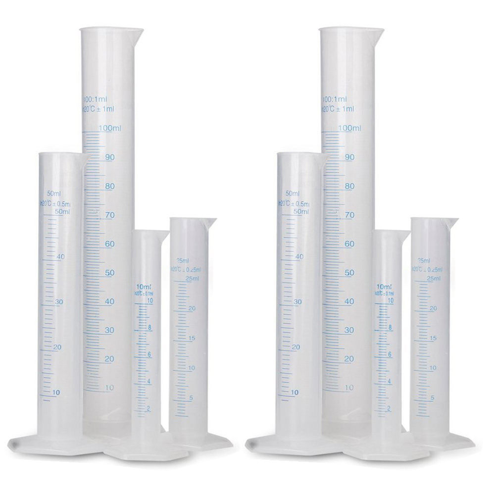 4 stk blandet størrelse 10ml,25ml,50ml,100ml plastmålecylinder graduerede cylindre til laboratorieartikler laboratorieværktøj