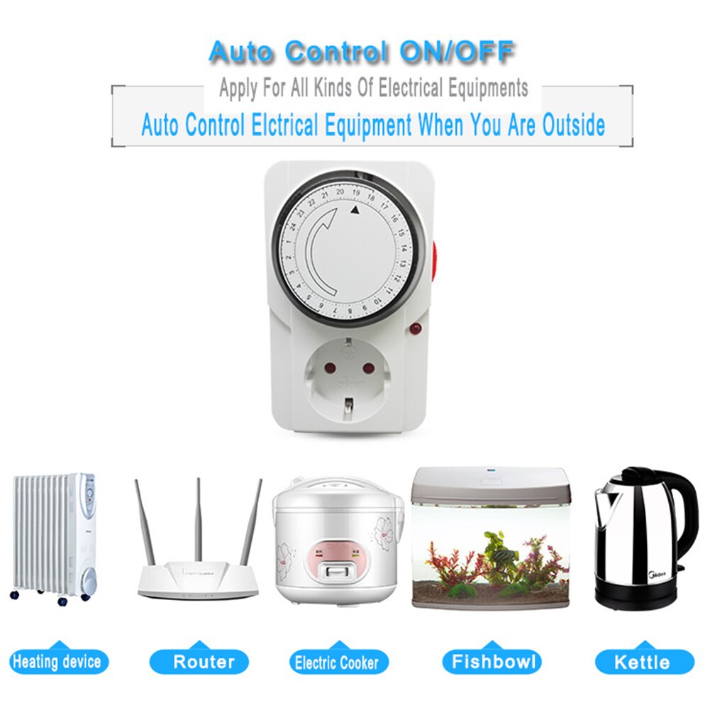 Outlet 250V Practical Timer Socket Electronic Switch Plug In 3 Pin Household Time Control 24 Hour Segment Energy Saver