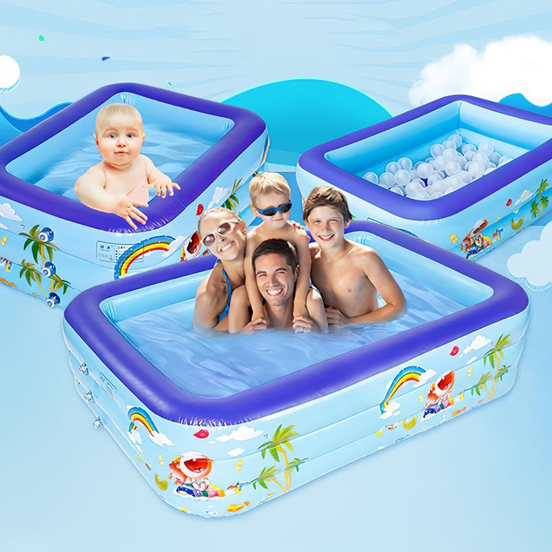 Piscine Gonflable 3 Anneaux 300x183x56 Cm – Motifs Cartoon, Intérieur/extérieur, Famille