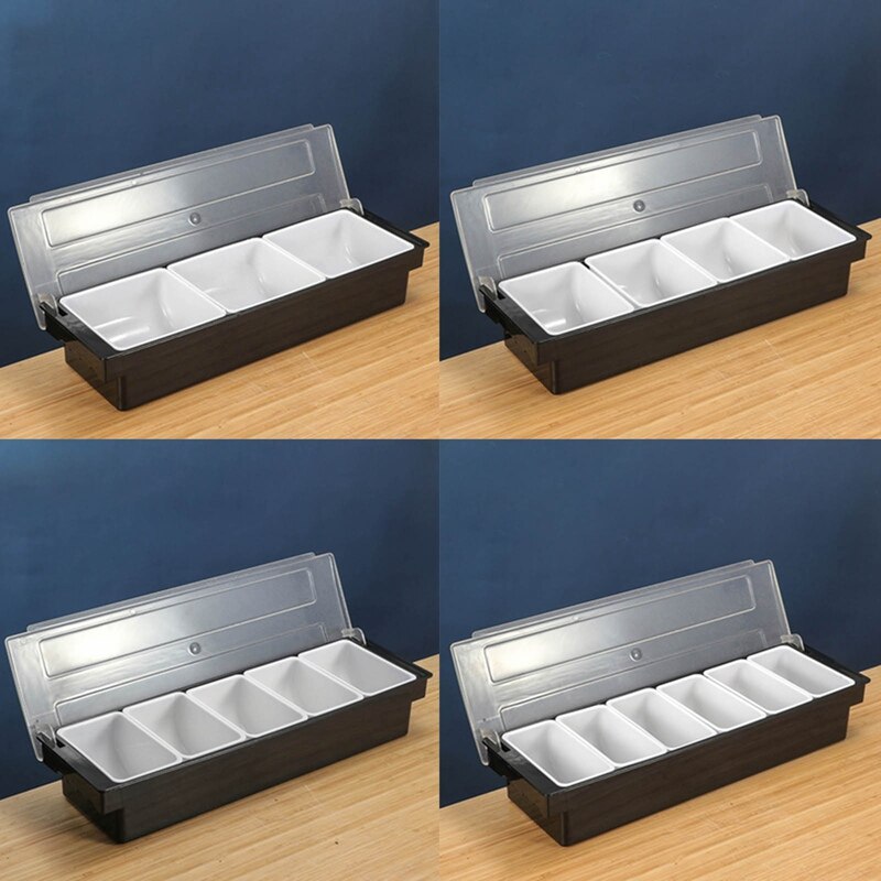 Multiple Compartment Condiment Dispenser Bar Fruit Caddy Garnish Tray Kitchen Spices Storage Holder Accessories